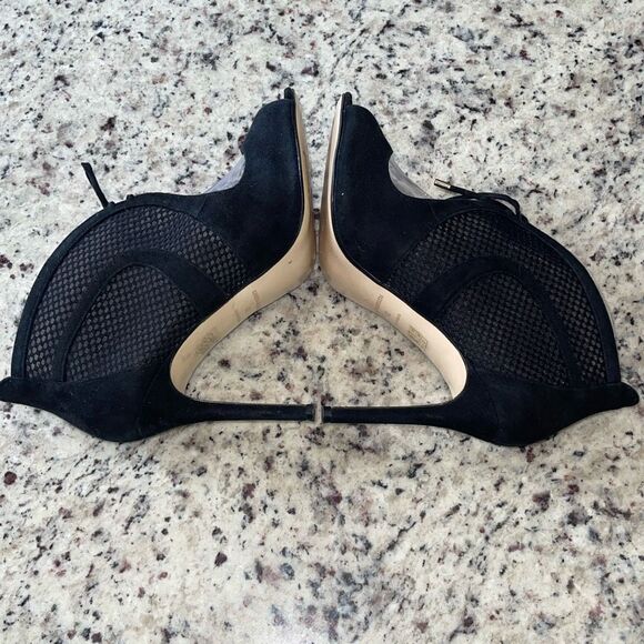 Karen Millen Womens Suede Mesh Tie Front Peep‎ Toe Stiletto Heels Black Size 40 - Picture 6 of 9